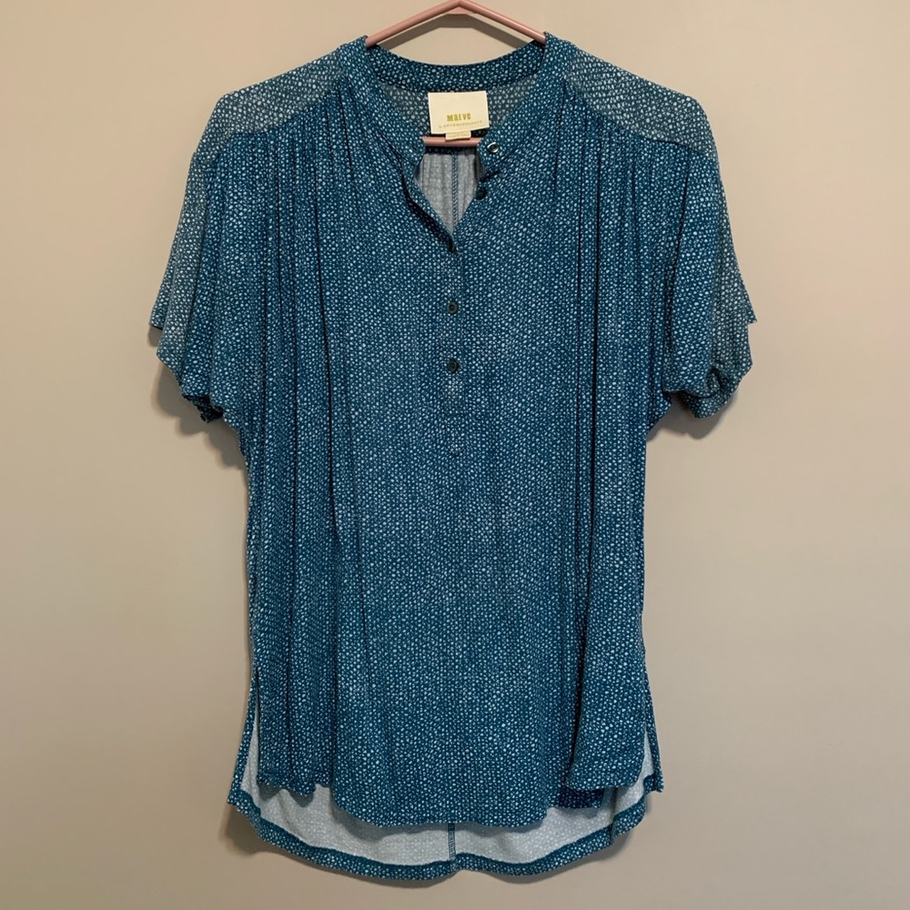 Maeve Teal and White Patterned Top, size S